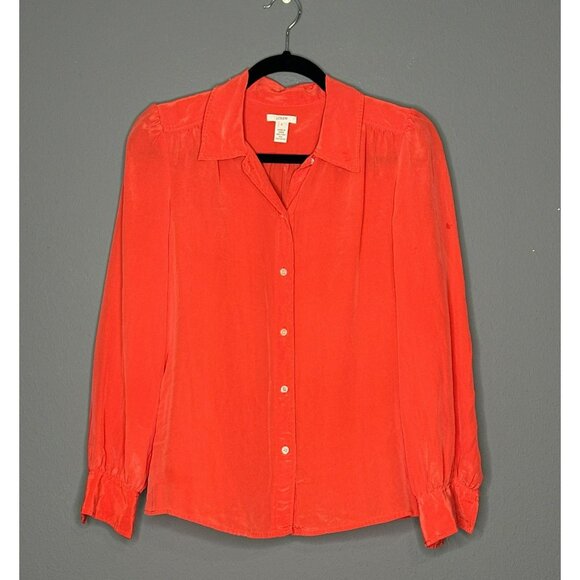 J CREW Women’s 4 Coral LUCINDA Silk Long Sleeve Button Up Top Blouse - Picture 1 of 12